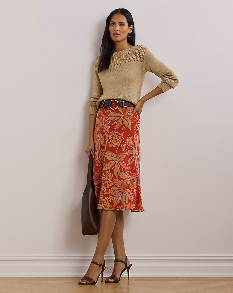 フローラル クリンクル ジョーゼット ミディ スカート