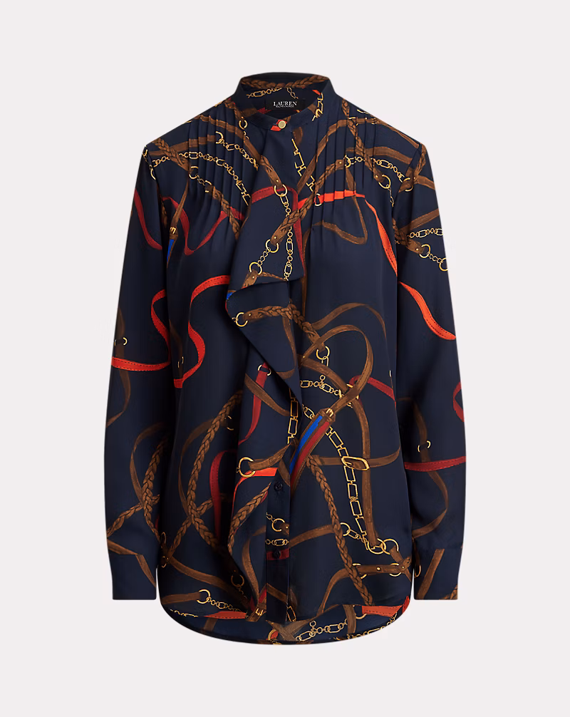 プリント フリルトリム ジョーゼット シャツ