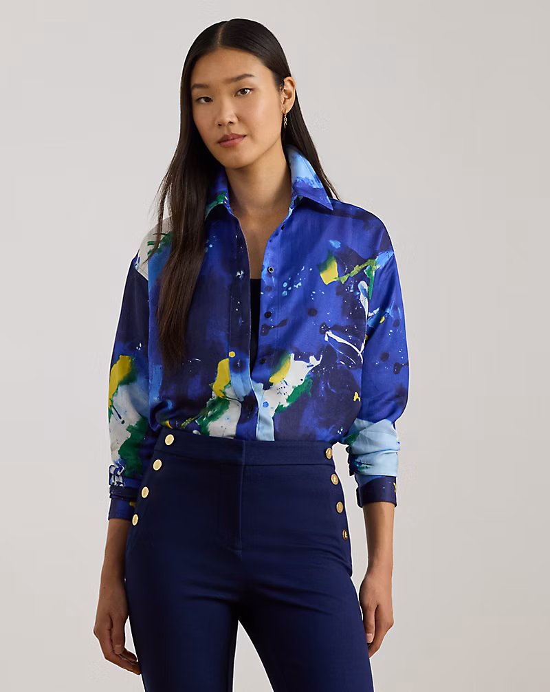 リラックス フィット アブストラクトプリント クレープ シャツ