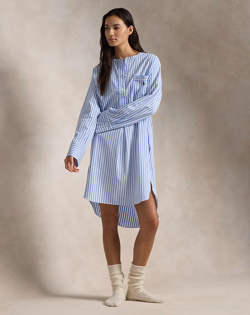 ストライプド ポプリン スリープ シャツ