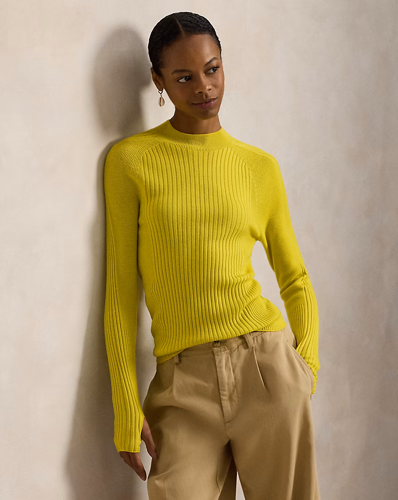 リブニット ウール モックネック セーター