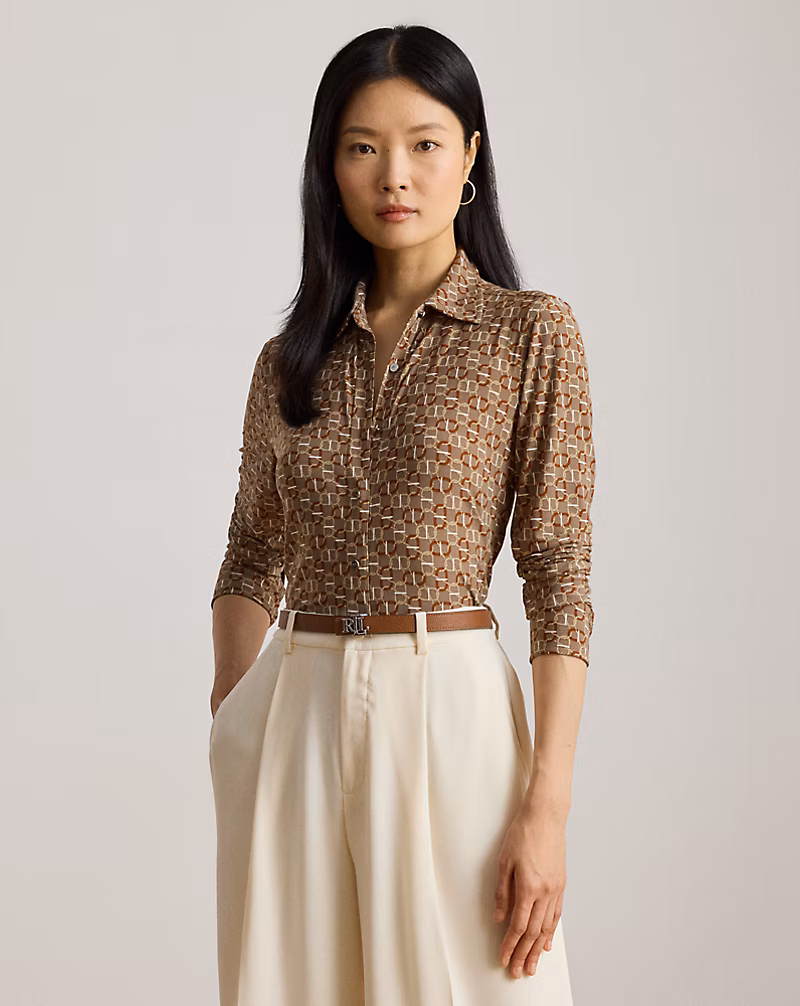 スリム フィット ジオプリント ジャージー シャツ