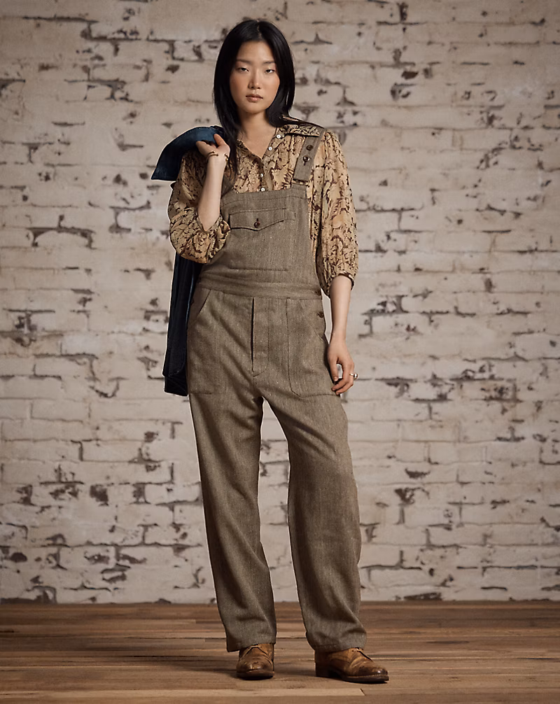 ウールブレンド ヘリンボーン オーバーオール