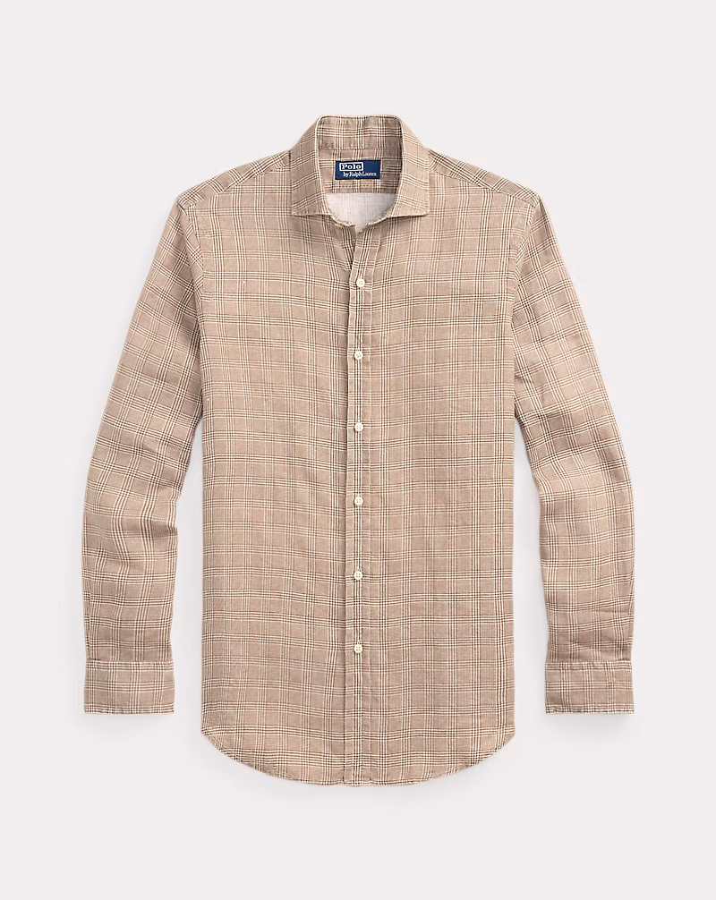 クラシック フィット チェックプリント リネン シャツ