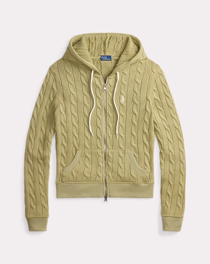 ケーブルニット コットン フルジップ フーディ