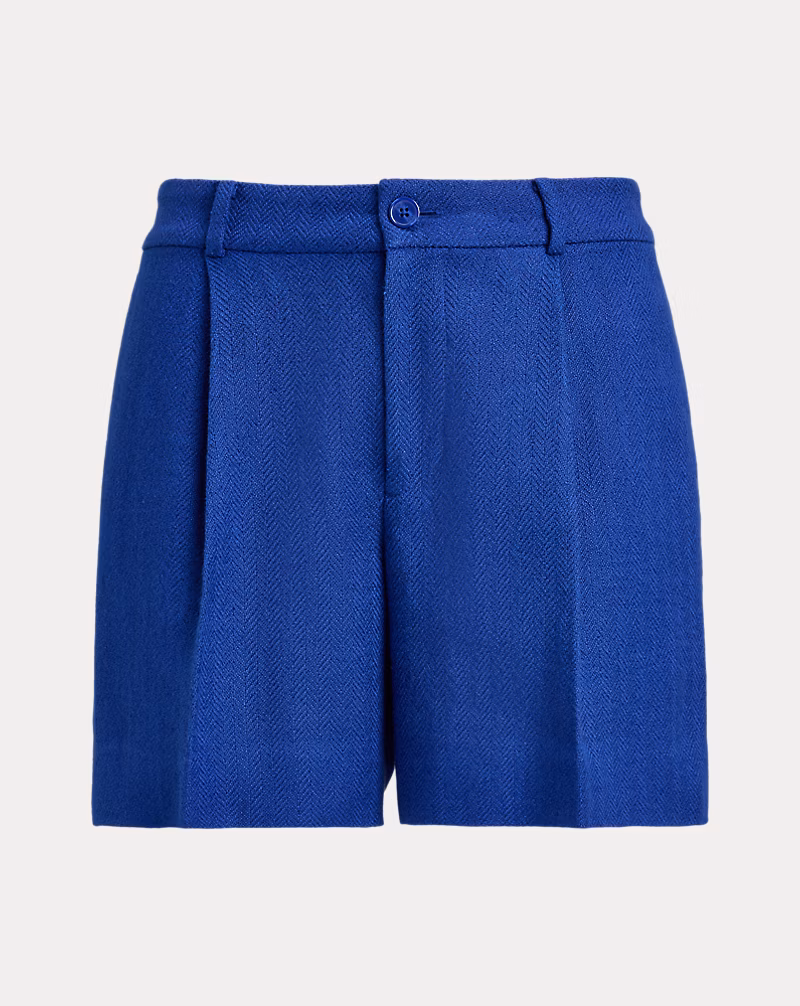 プリーテッド リネンコットン ヘリンボーン ショートパンツ