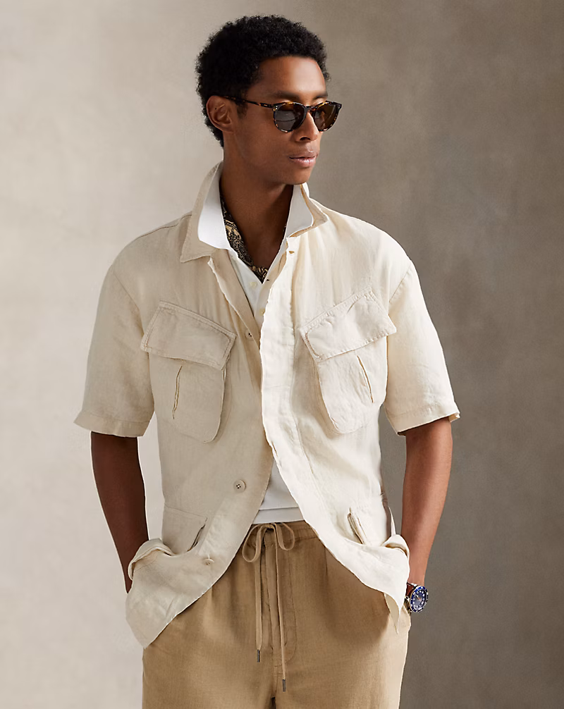 ガーメントダイド スラブ リネン オーバーシャツ