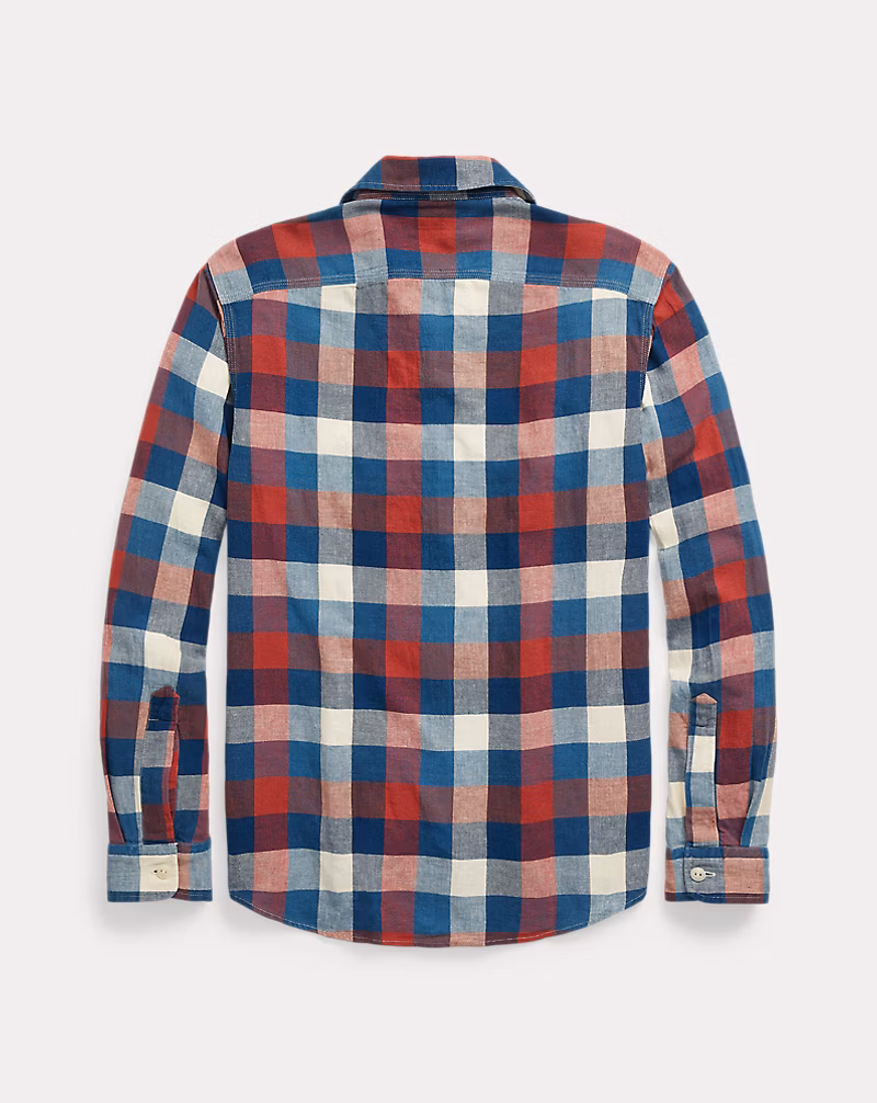 インディゴ チェック コットンリネン ワークシャツ