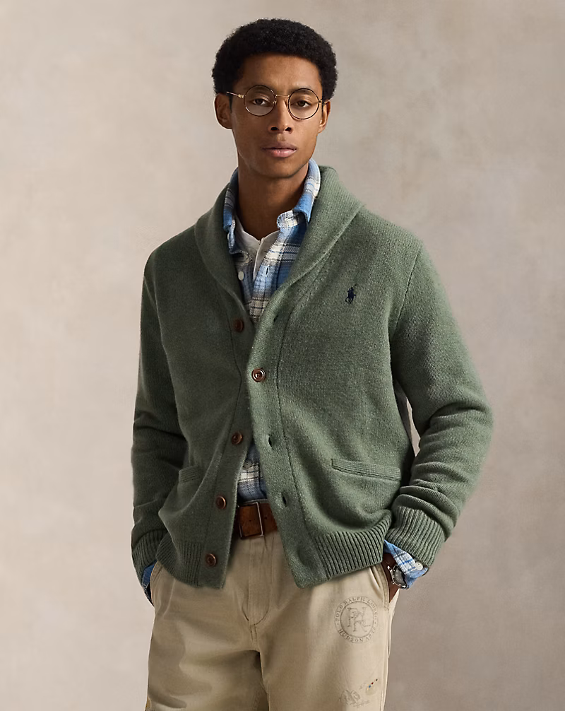 ウールカシミヤ ショールカラー カーディガン