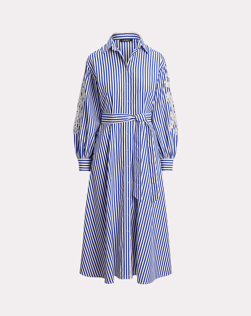 ストライプド アイレット ブロードクロス シャツドレス