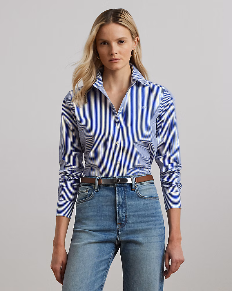 ストライプド イージー ケア コットン シャツ