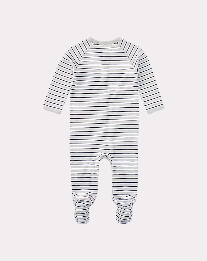 ストライプド コットン フッテッド カバーオール