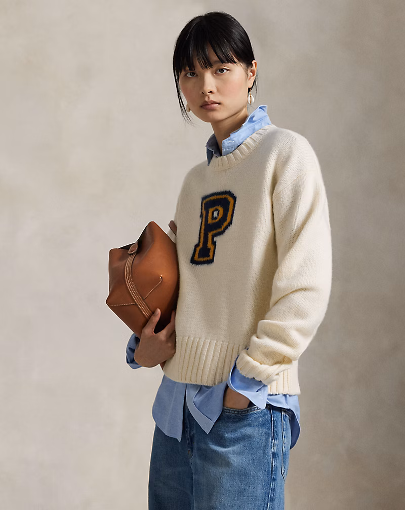 Pロゴ ウールブレンド クルーネック セーター