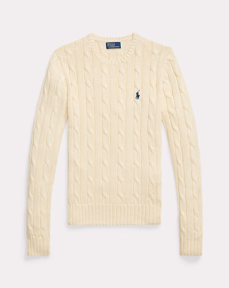 ケーブルニット コットン クルーネック セーター