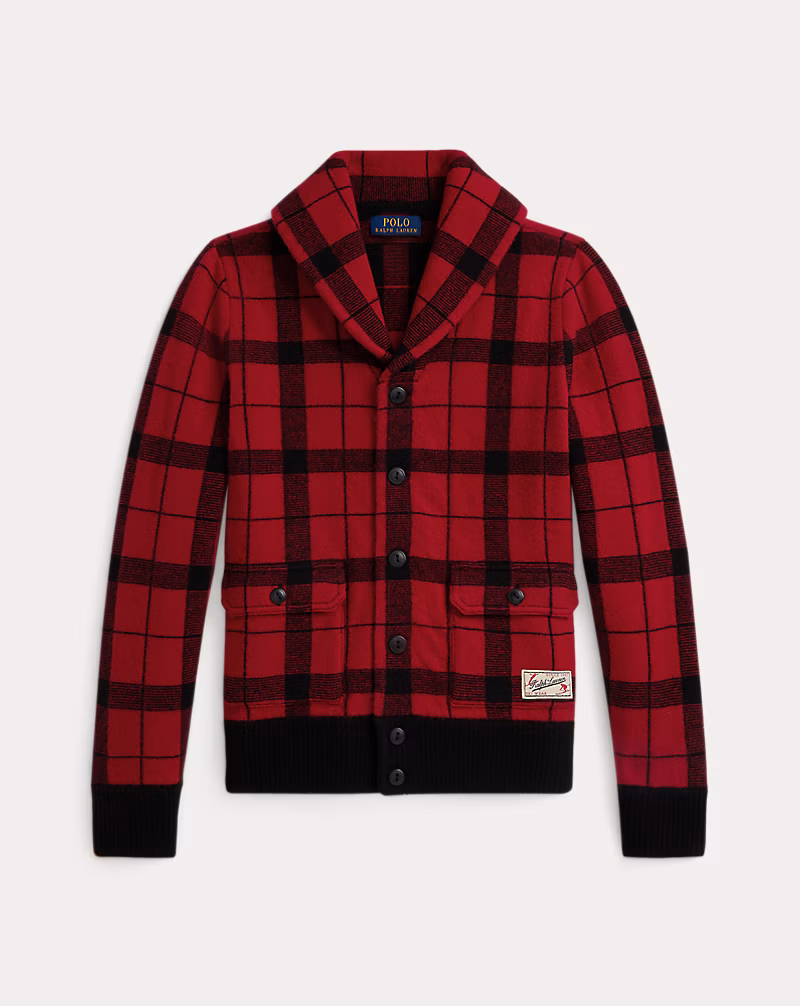 チェック ウール ショールカラー カーディガン