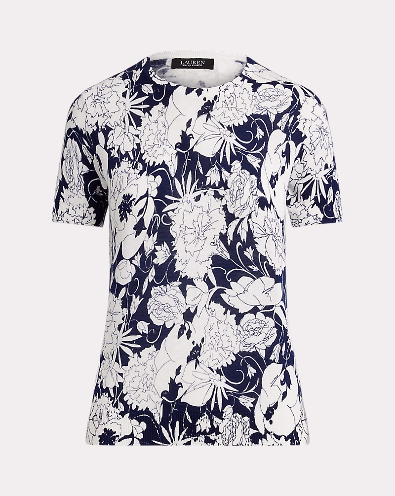 フローラル コットンブレンド ショートスリーブ セーター