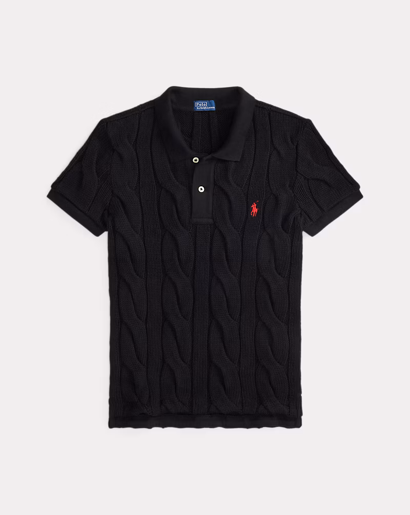 ケーブルニット コットン ポロシャツ