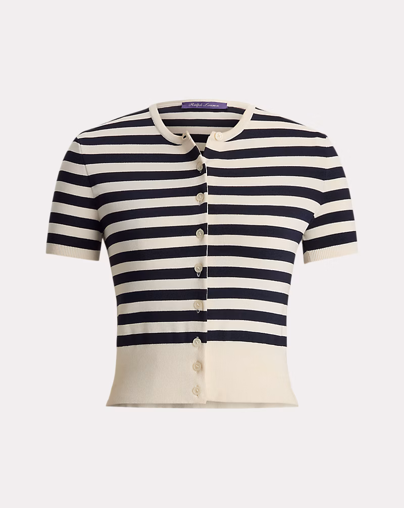 ストライプド シルクブレンド ショートスリーブ カーディガン