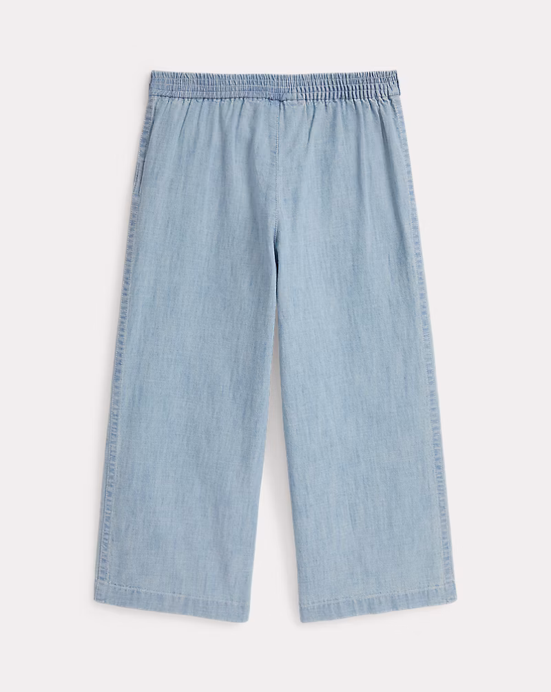 インディゴ コットン シャンブレー ワイドレッグ パンツ