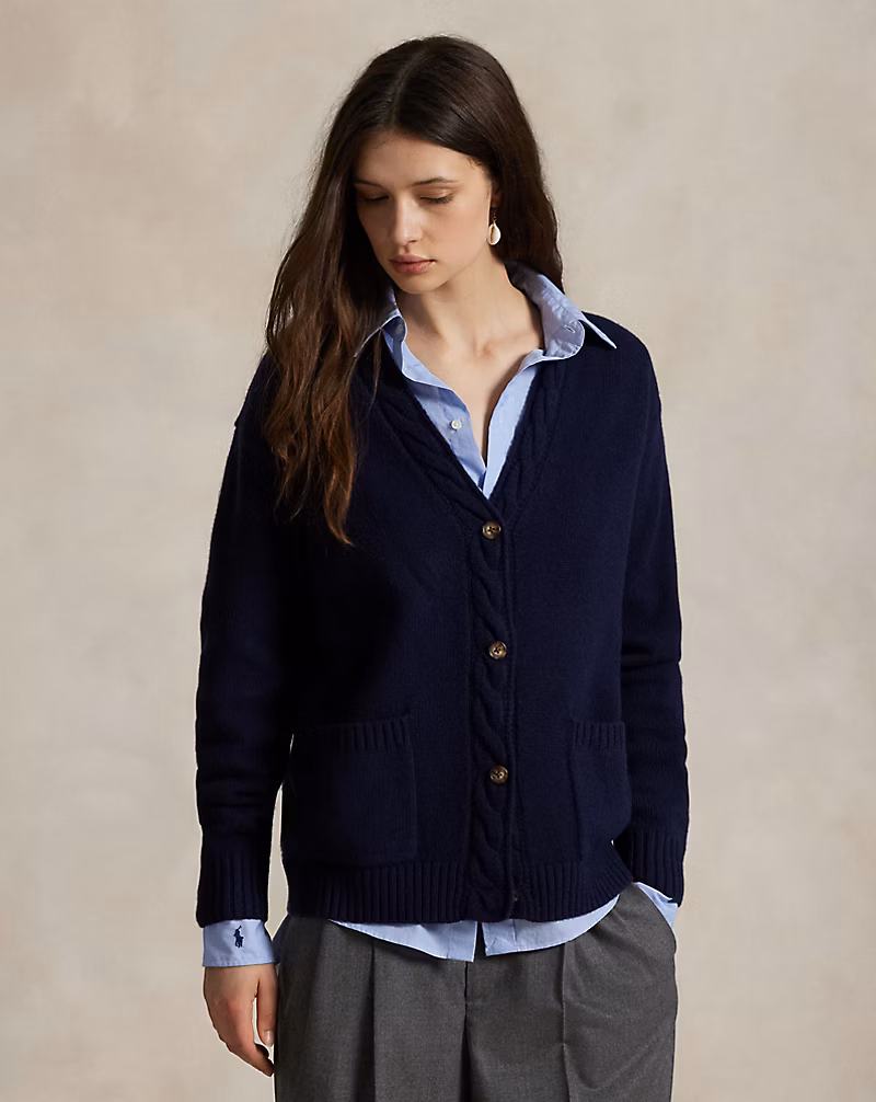 ケーブルトリム ウールカシミヤ カーディガン