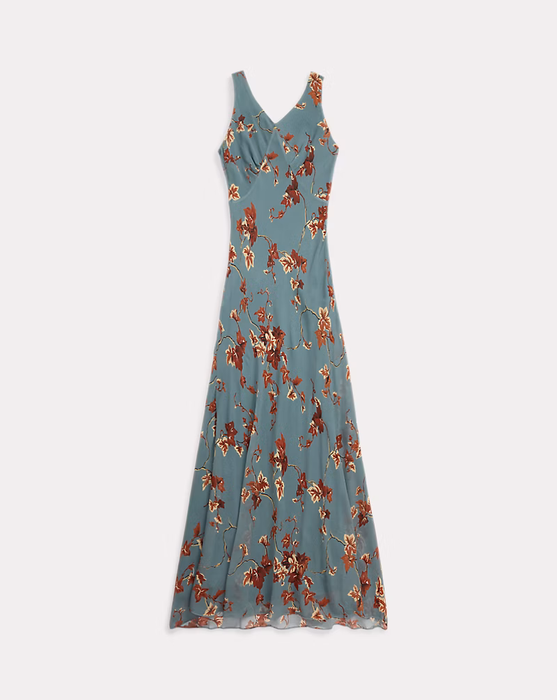 フローラル クリンクルド シルク シフォン ドレス