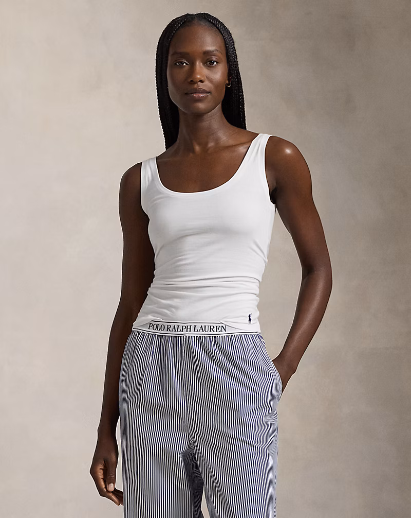 ストレッチ コットンブレンド スクープネック タンク トップ