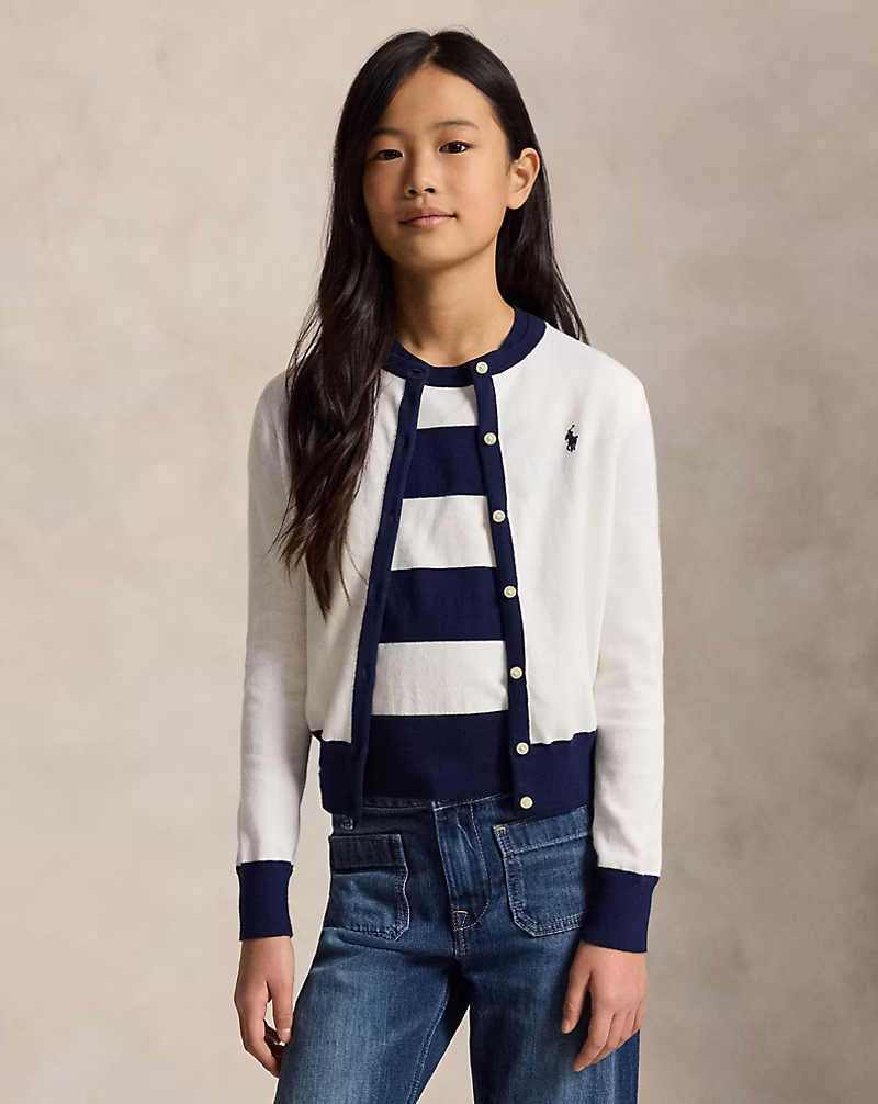 ストライプド コットン セーター & カーディガン セット