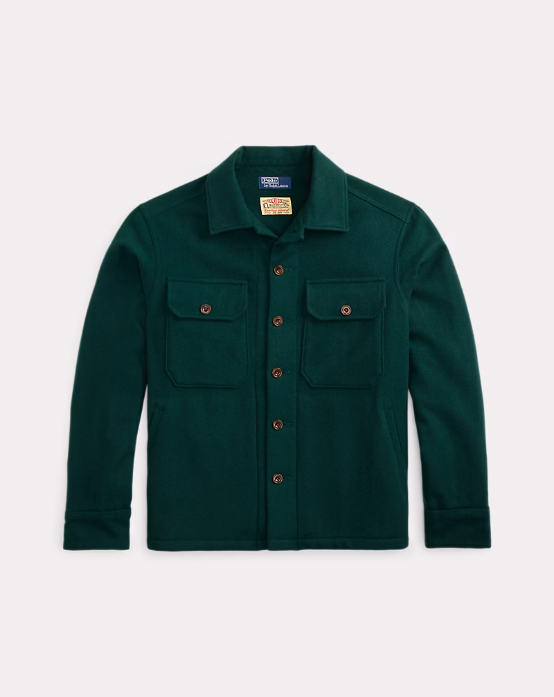 スエードパッチ ウール ツイル オーバーシャツ
