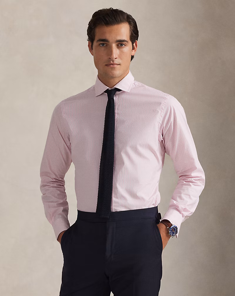 カスタム フィット ストライプド ポプリン シャツ