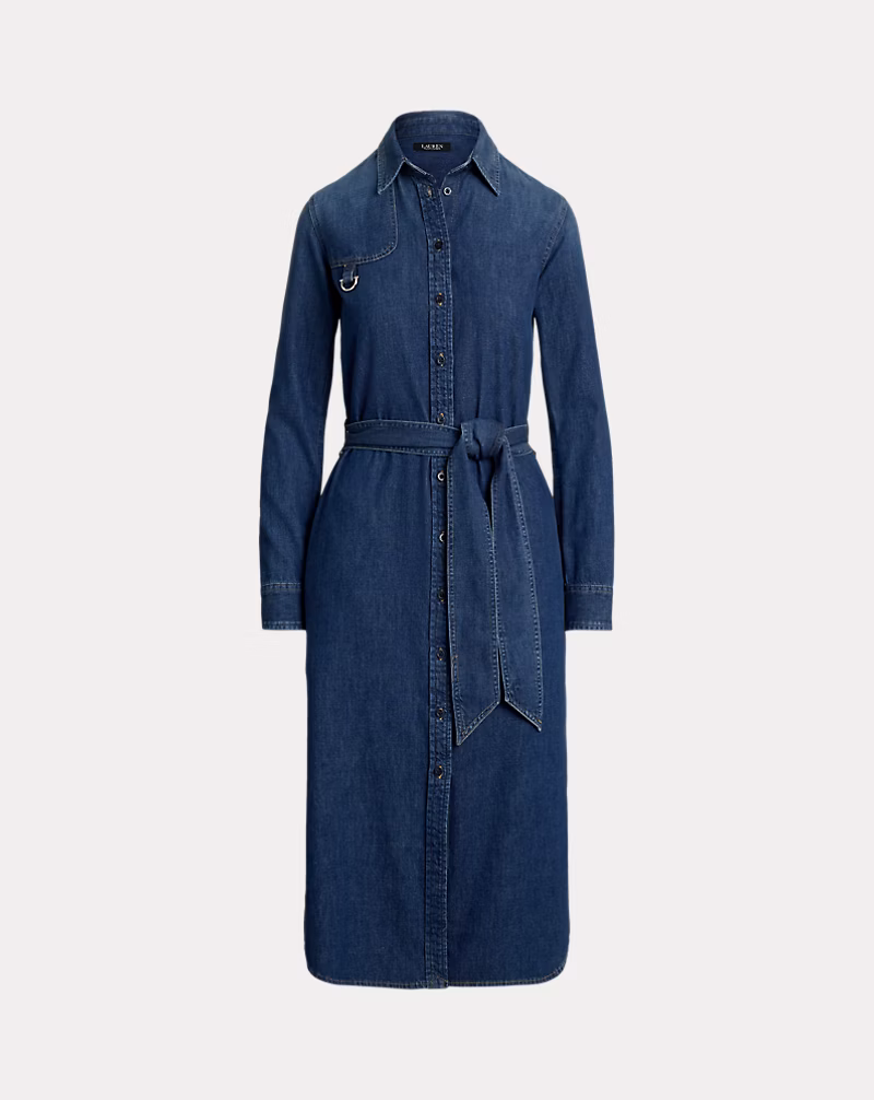 ホースビットトリム ベルテッド デニム シャツドレス
