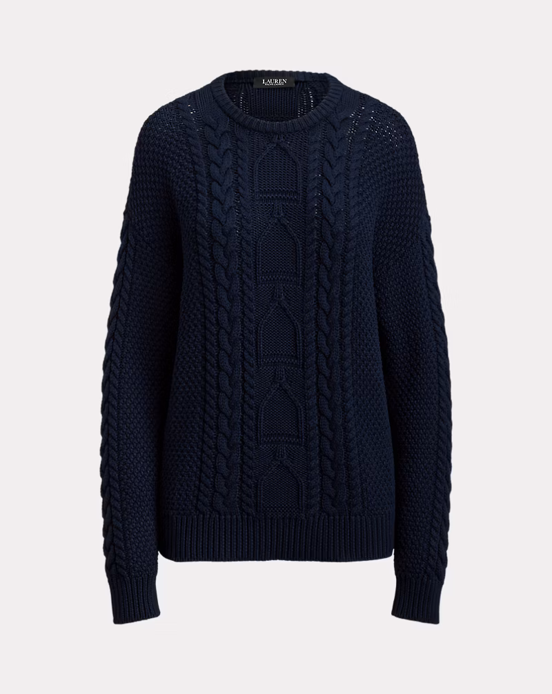 ケーブルニット コットン クルーネック セーター