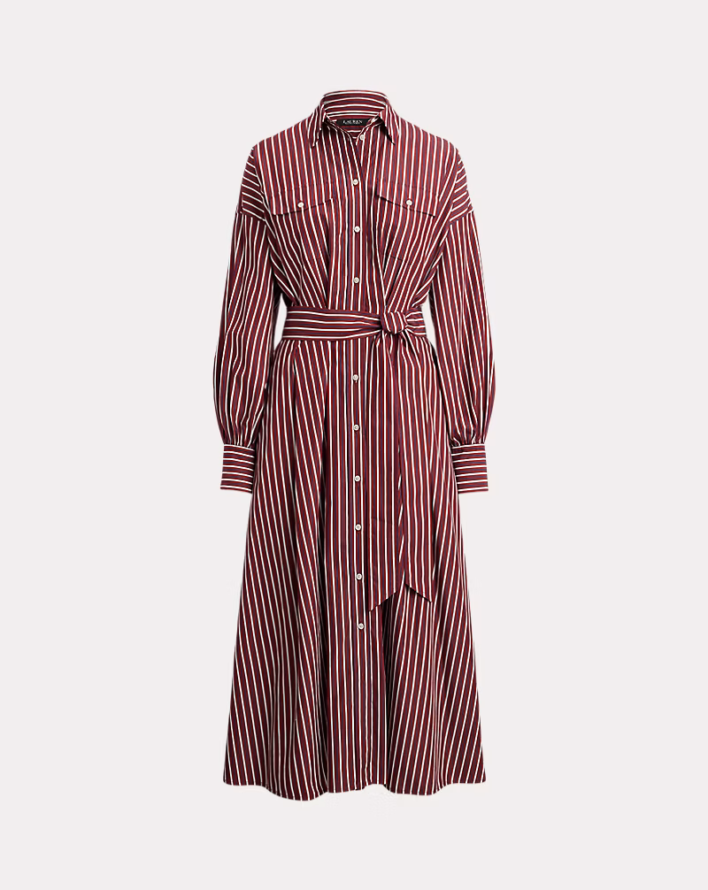 ストライプド ベルテッド ブロードクロス シャツドレス