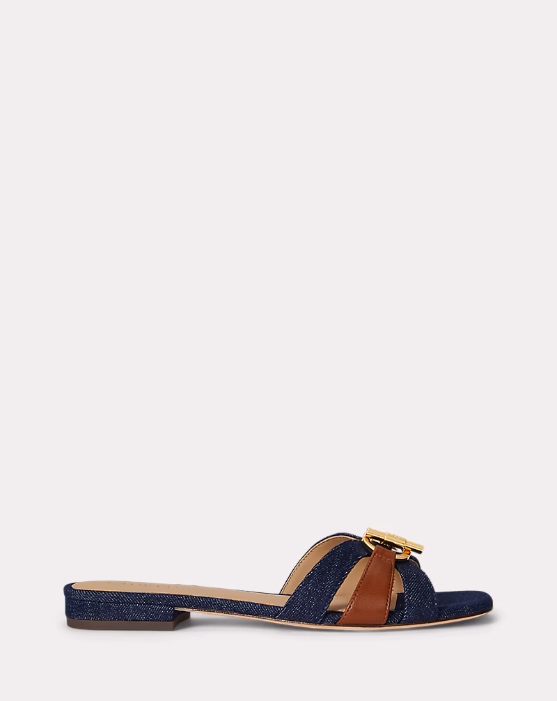 Blaike レザートリム デニム スライド サンダル