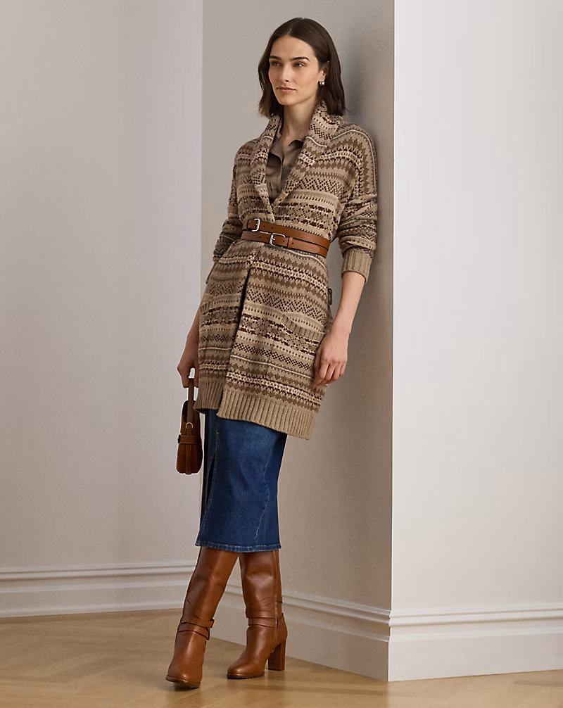 フェア アイル ベルテッド ウールブレンド カーディガン