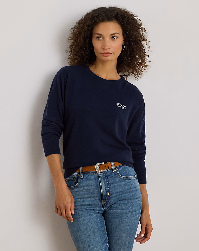 エンブロイダリー カシミヤ クルーネック セーター