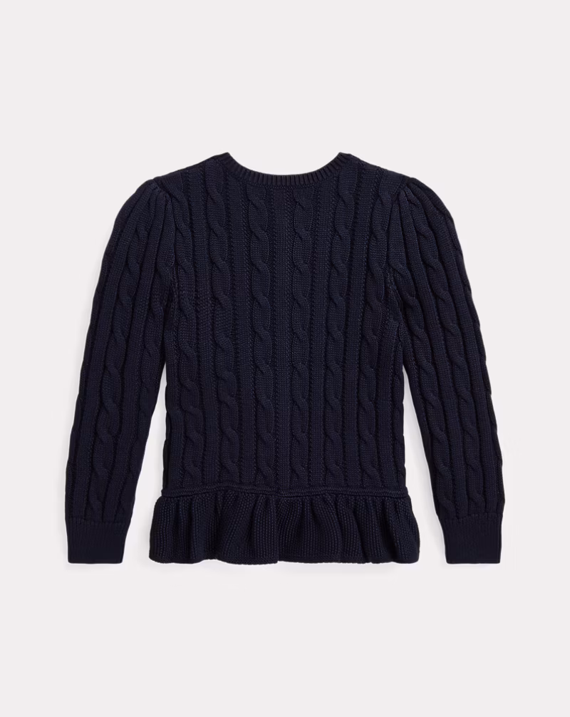 ケーブルニット コットン ペプラム カーディガン