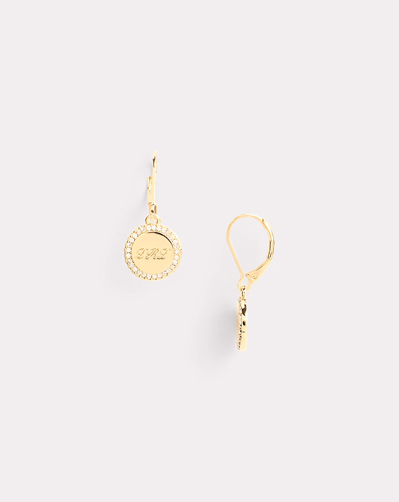 ゴールドプレーテッド パヴェ ロゴ ドロップ ピアス