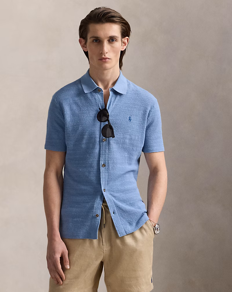 テクスチャード コットンリネン シャツ セーター