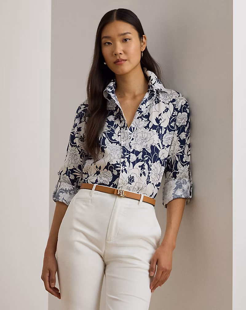 リラックス フィット フローラル リネン シャツ