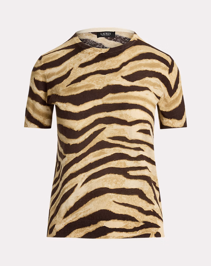 プリント リネンコットン ショートスリーブ セーター