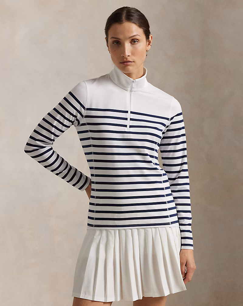 ストライプド ストレッチ ジャージー クォータージップ