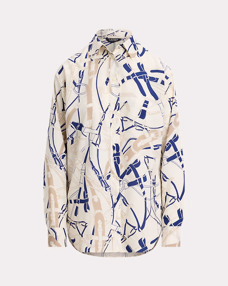 リラックス フィット ベルティングプリント クレープ シャツ