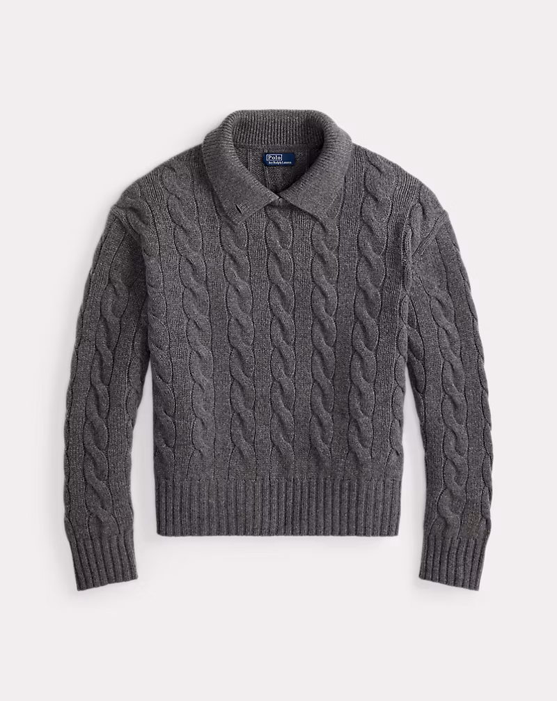 ケーブルニット ウールカシミヤ ポロ セーター