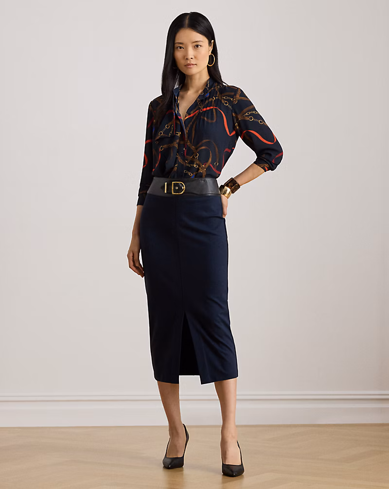 バックルトリム ポンチ ペンシル ミディ スカート