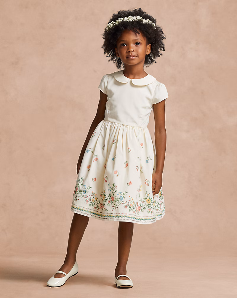 フローラル シルクブレンド ファイユ ドレス