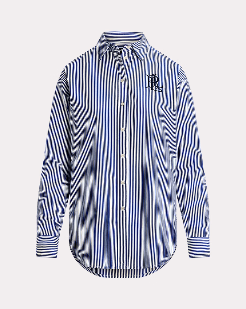 リラックスド フィット ストライプド ストレッチ コットン シャツ