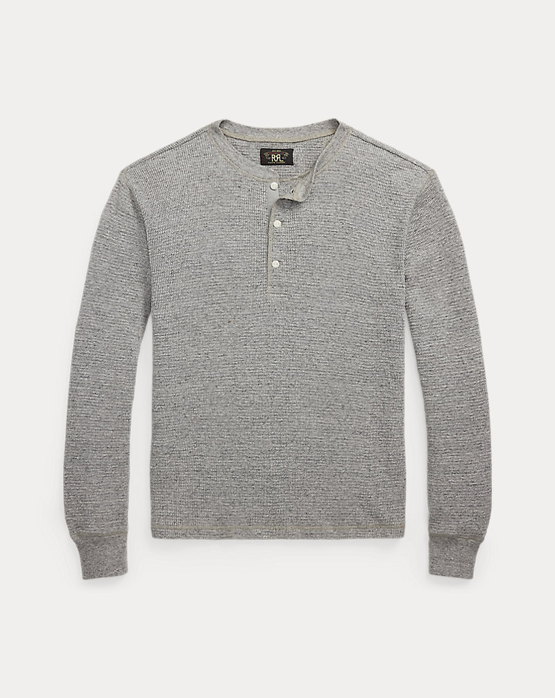 ガーメントダイド ワッフルニット ヘンリーネック シャツ