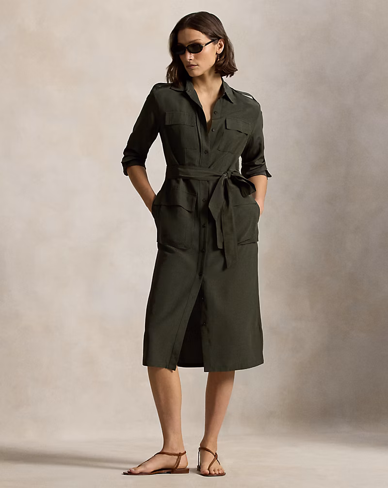 ベルテッド ファイユ シャツドレス