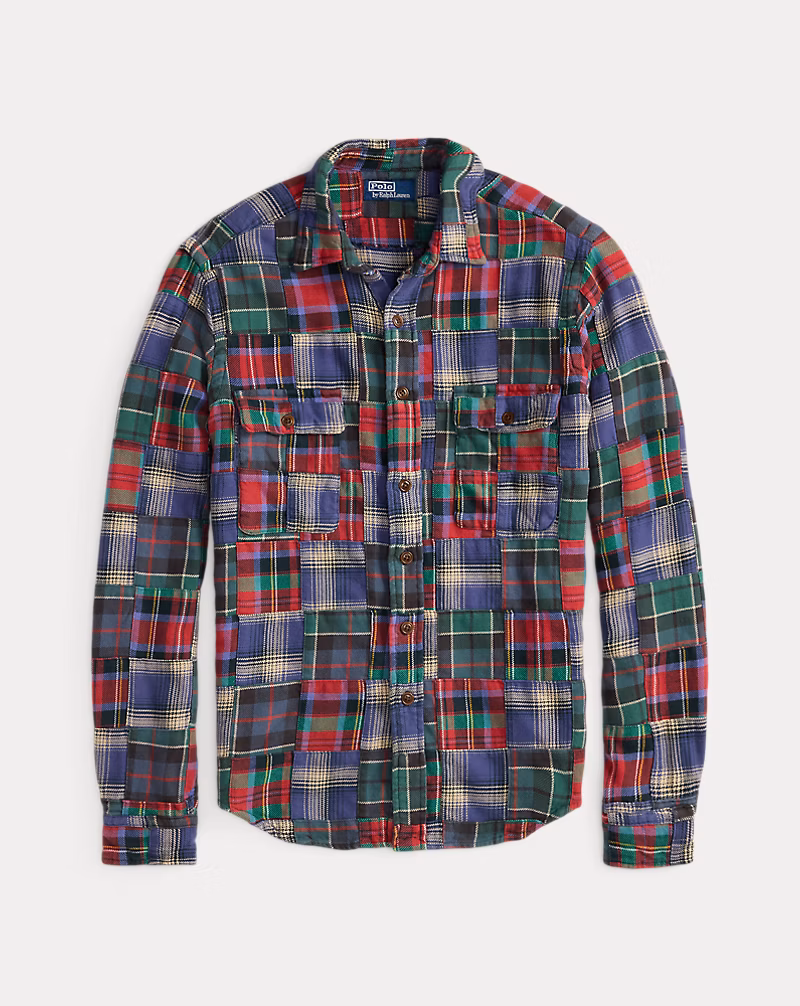 クラシック フィット スエードパッチ チェック ワークシャツ