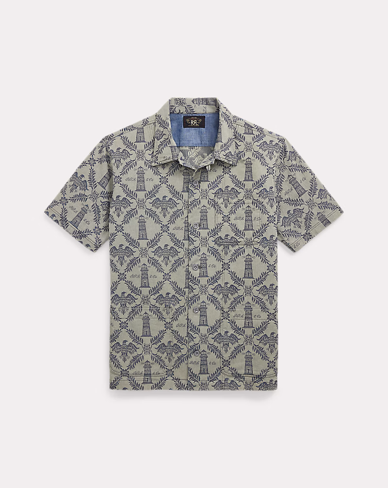 インディゴ ジャカード デニム キャンプ シャツ